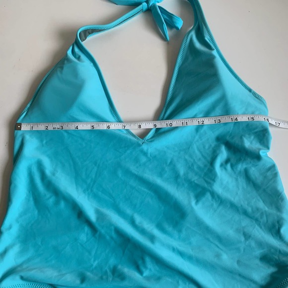 Aerie 2XL Cheeky Halter Tie Plunge One Piece Swimsuit High Cut Leg Blue Sexy XXL - Picture 8 of 13